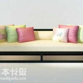 أريكة عصرية باللون البيج مع وسادة ملونة نموذج ثلاثي الأبعاد
