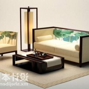 3д модель современного дивана и стола в азиатском стиле