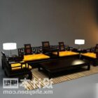 中国の彫刻木製ソファテーブルとランプ