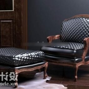 European Antique Carving Leather Sofa 3d model