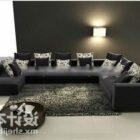 Черный U-образный диван
