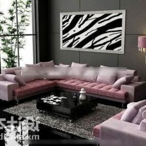 Modern Pink Sofa With Table Set 3d model