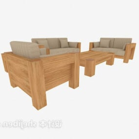 Wooden Frame Upholstery Sofa Set 3d model