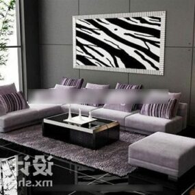 Purple Color Sofa Stool Set 3d model