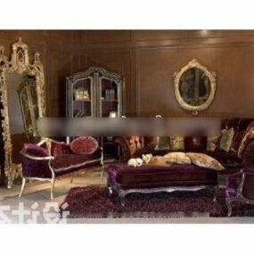 European Velvet Sofa Mirror Cabinet Set 3d model