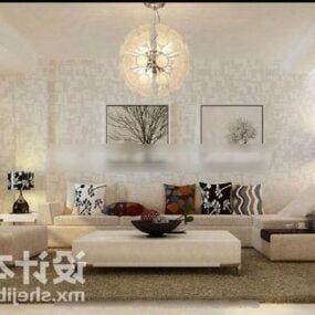Elegant White Sofa Table Chandelier Set 3d model