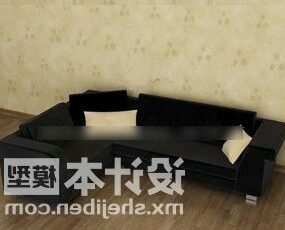 Sofa segmentowa z czarnej skóry Model 3D