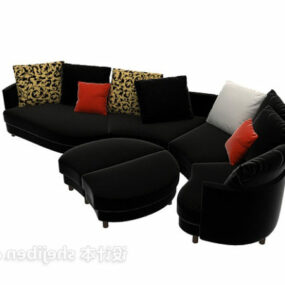 Bangku Sofa Hitam Dengan Bantal model 3d