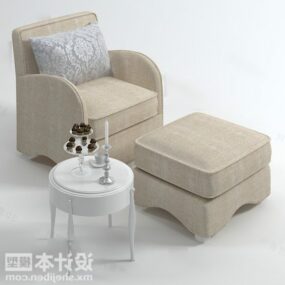 Canapé en tissu avec tabouret et table modèle 3D