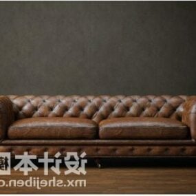 Коричневий шкіряний диван Chesterfield 3d модель