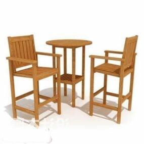 Drewniany stolik kawowy i zestaw krzeseł Model 3D