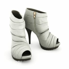 White Leather High Heels 3d model