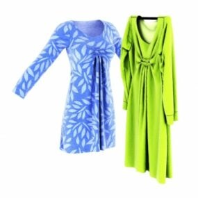 Modré zelené šaty Women Fashion 3D model