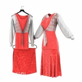Gammal stil röd klänning 3d-modell