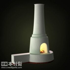 Antique Wooden Covered Fireplace 3d model