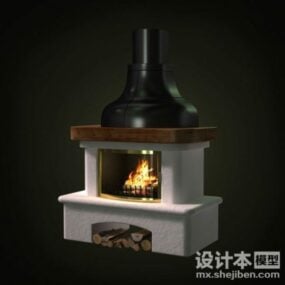 Iron Stone Fireplace With Logs 3d model