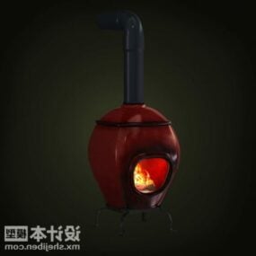 Fireplace Red Round Shaped 3d model