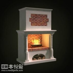 European Fireplace With Brick Decoration 3d model