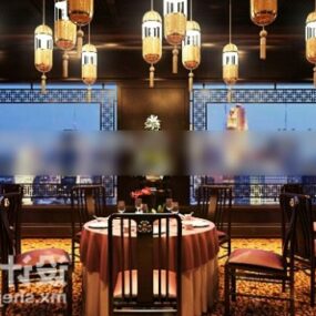 Asiatisk restaurant bord og stole sæt 3d model