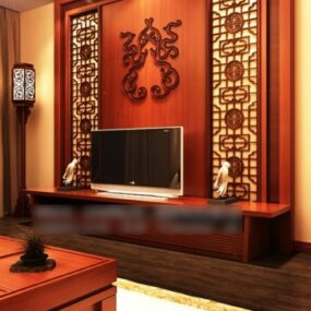 Classic Tv Cabinet With Carving Screen 3d model