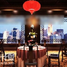 Natt kinesisk restaurantbord og stolsett 3d-modell