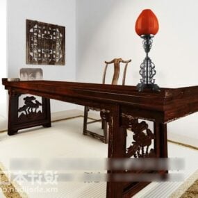 Starožitný 3D model dlouhý stůl a židle