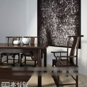 Antique Table And Chair With Painting V1 3d model