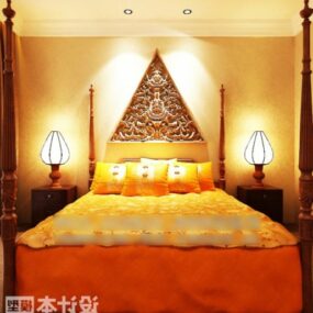 Giường đôi có đèn bàn Nội thất khách sạn Mô hình 3d