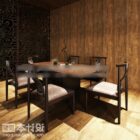 Mesa de comedor y silla antiguas de madera oscura