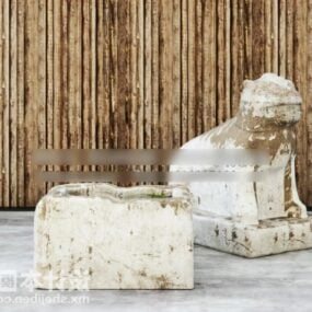 3д модель каменной мебели со статуей китайского льва