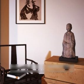 Chair With Console Table And Buddha Statue 3d model