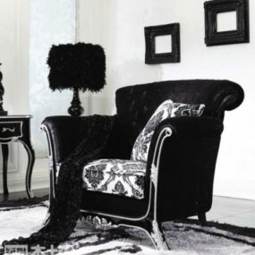 Black Velvet Armchair With Floor Lamp 3d model