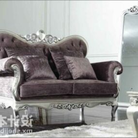 European Double Sofa Carving Style 3d model