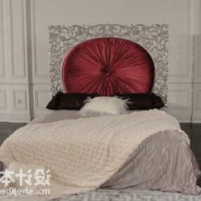 سرير مزدوج مع وسادة مستديرة نموذج ثلاثي الأبعاد
