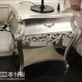 Silver Painted Carved Bedside Table 3d model