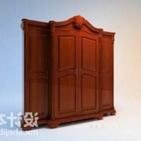 Wooden Wardrobe With Clothes 3d model