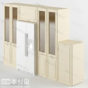3д модель кухонного шкафа с деревянной отделкой