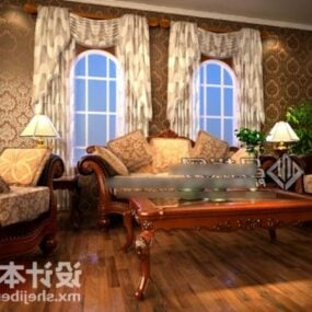 Antique Living Room With Sofa Set 3d model
