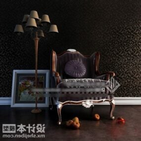 Antique Sofa Chair With Floor Lamp 3d model