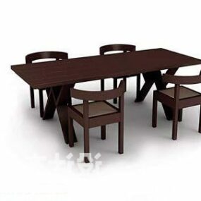 Mesa de jantar e cadeira de madeira escura Modelo 3D