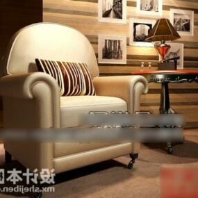 Klassinen beige nahkainen nojatuoli 3d-malli