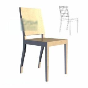نموذج كرسي بسيط بظهر خشبي ثلاثي الأبعاد