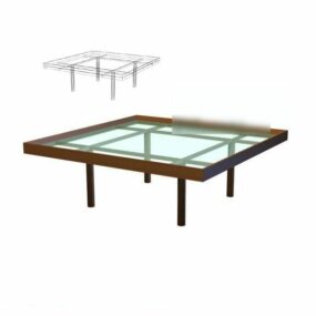Square Glass Coffee Table Wood Frame 3d model