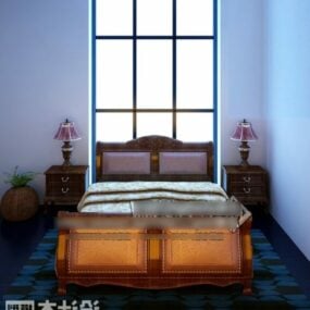 Double Bed Classic Wooden Style 3d model