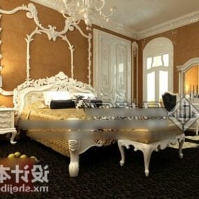 Розкішне двоспальне ліжко в європейському стилі 3d модель