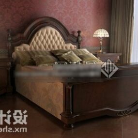 Classic Brown Double Bed 3d model