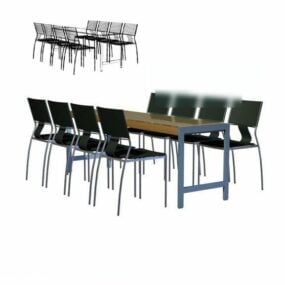 Suorakaiteen muotoinen ruokapöytä ja tuolisarja 3d-malli