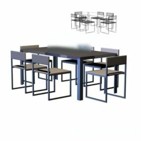 Obdélníkový dlouhý stůl a židle 3D model