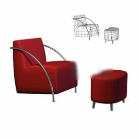 Red Velvet Chair With Ottoman 3d model