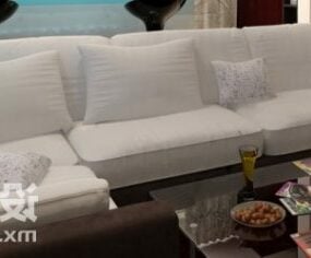 Kombinieren Sie das 3D-Modell Sofa aus weißem Stoff